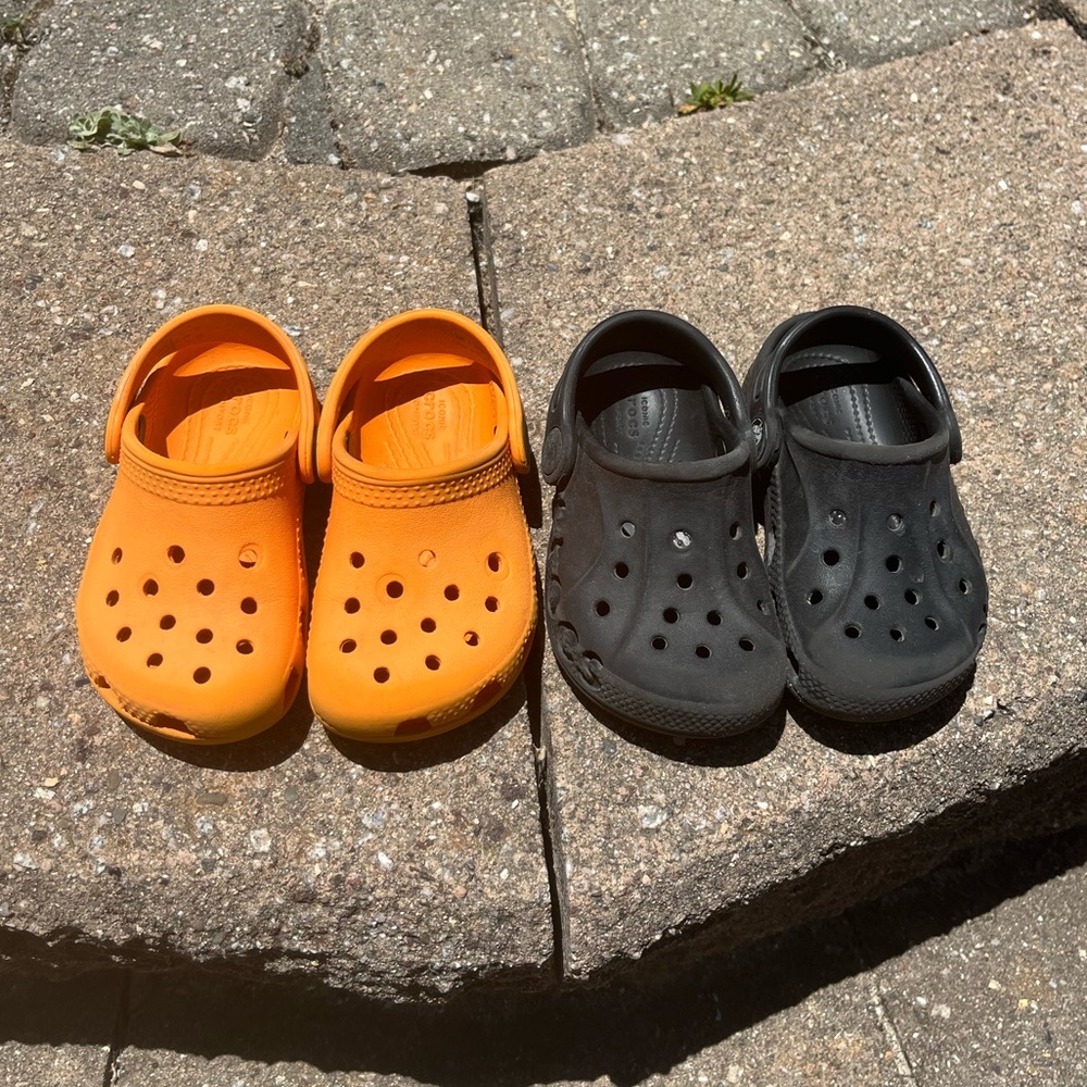 Toddler size c6 orange & black crocs